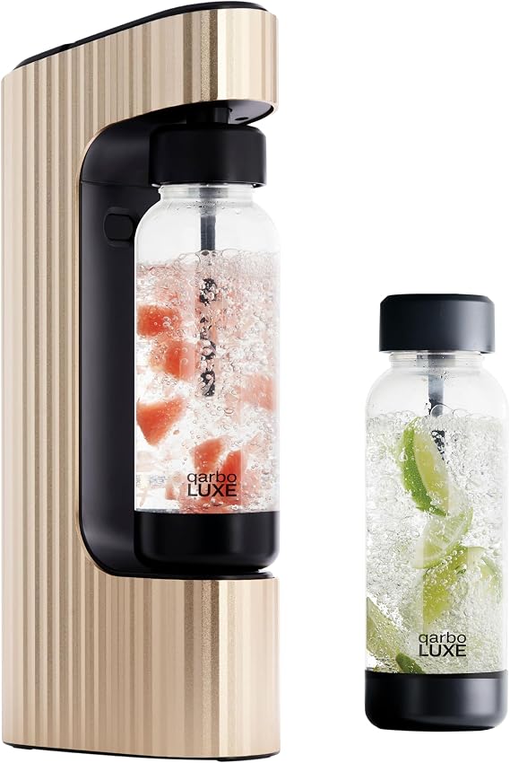 Twenty39 qarbo LUXE Premium Metal Sparkling Water Maker Machine - Soda Beverage Carbonator for Home, Seltzer Water Carbonation Fizz Maker (Tuscan Gold)
