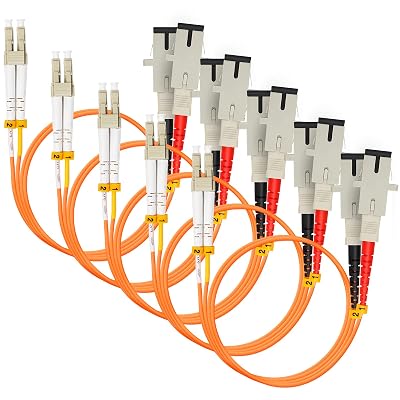 Fiber Optic Internet Cable,1FT LC to SC Multimode OM1 62.5125 Duplex, Hybrid Connector Coupler Converter Dongle, Male to Female Mutual On-line Transfer Adapter - Pack of 5