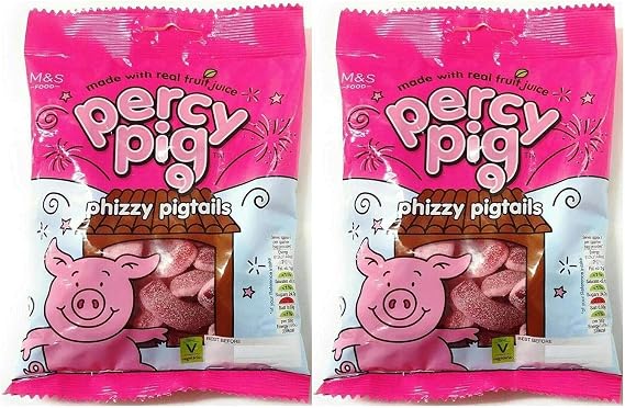 Percy Pig Phizzy Pigtails, Soft Sour Fruit Gummies, 170g (2 Pack)