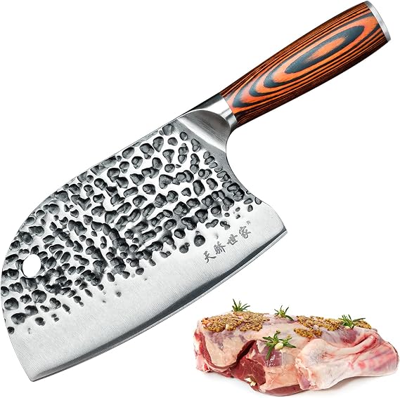 TJ POP Meat Cleaver Knife 6.5 Inch, Ultra Sharp Serbian Chefs Knife, Heavy Duty Bone Chopper Butcher Knife with Ergonomic Handle, 40Cr13 Stainless Steel Blade Thickness 3 mm, TJ SEGA Series TC19074