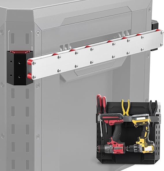 RUKUHOT Power Drill Holder Fits for ToughBuilt StackTech Tool Box, Side Rail Organizer for Screwdrivers, Wrenches, Tape Measures, No-Drill Installation