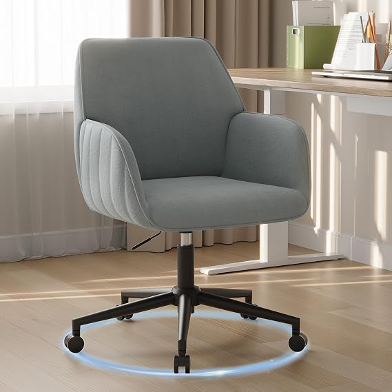 Office Chair Grey Swivel Chair Desk Chair for Bedroom Home Office Study Velvet Height Adjustable Makeup Vanity Chair Upholstered with Armrests Wheels 136 kg Load Ergonomic Comfortable Boy Girl