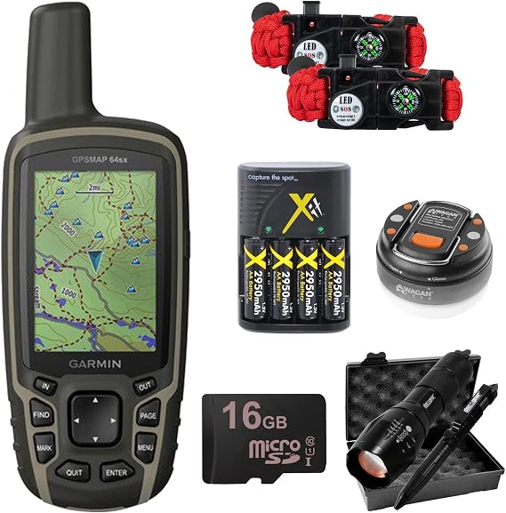 Garmin GPSMAP 64sx Handheld GPS (010-02258-10) Bundle with Deco Gear 16GB Camping & Hiking Accessories Kit