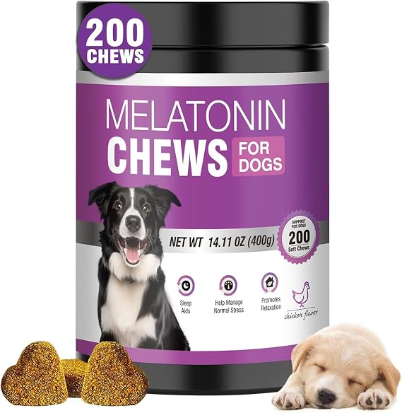 Calming Melatonin for Dogs, 200 Pet Chews Calming Treats for Sleep Aid Sleeping Pills Puppy Melatonin Bites Support Stress, Anxiety Relief, Separation for Small and Large Dogs Chicken