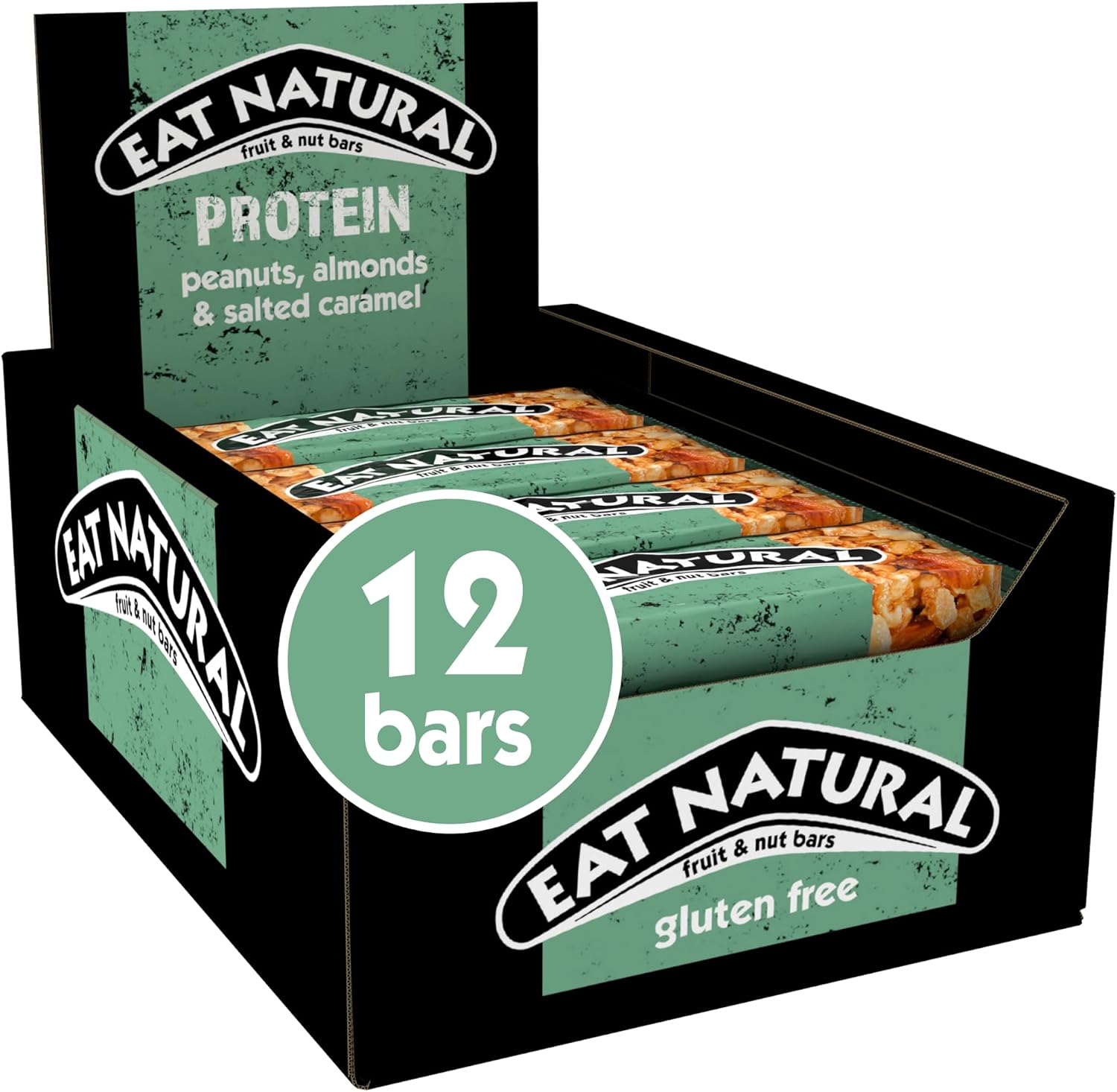 Eat Natural Protein Packed Bars - Peanuts, Almonds & Salted Caramel - Gluten Free, High Fibre Energy Snacks - Post Workout & Gym - Bulk Multipack 12 x 40g