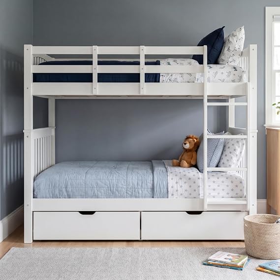 Twin Bunk Bed for Kids with Storage Drawers, Solid Wood for Small Rooms