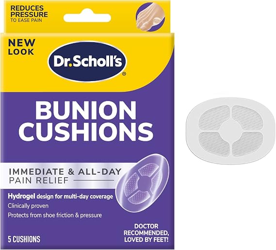 Dr. Scholl's Bunion Cushion with Hydrogel Technology, 5ct // Cushioning Protection Against Shoe Pressure and Friction that Fits Easily in Any Shoe for Immediate and All-Day Pain Relief