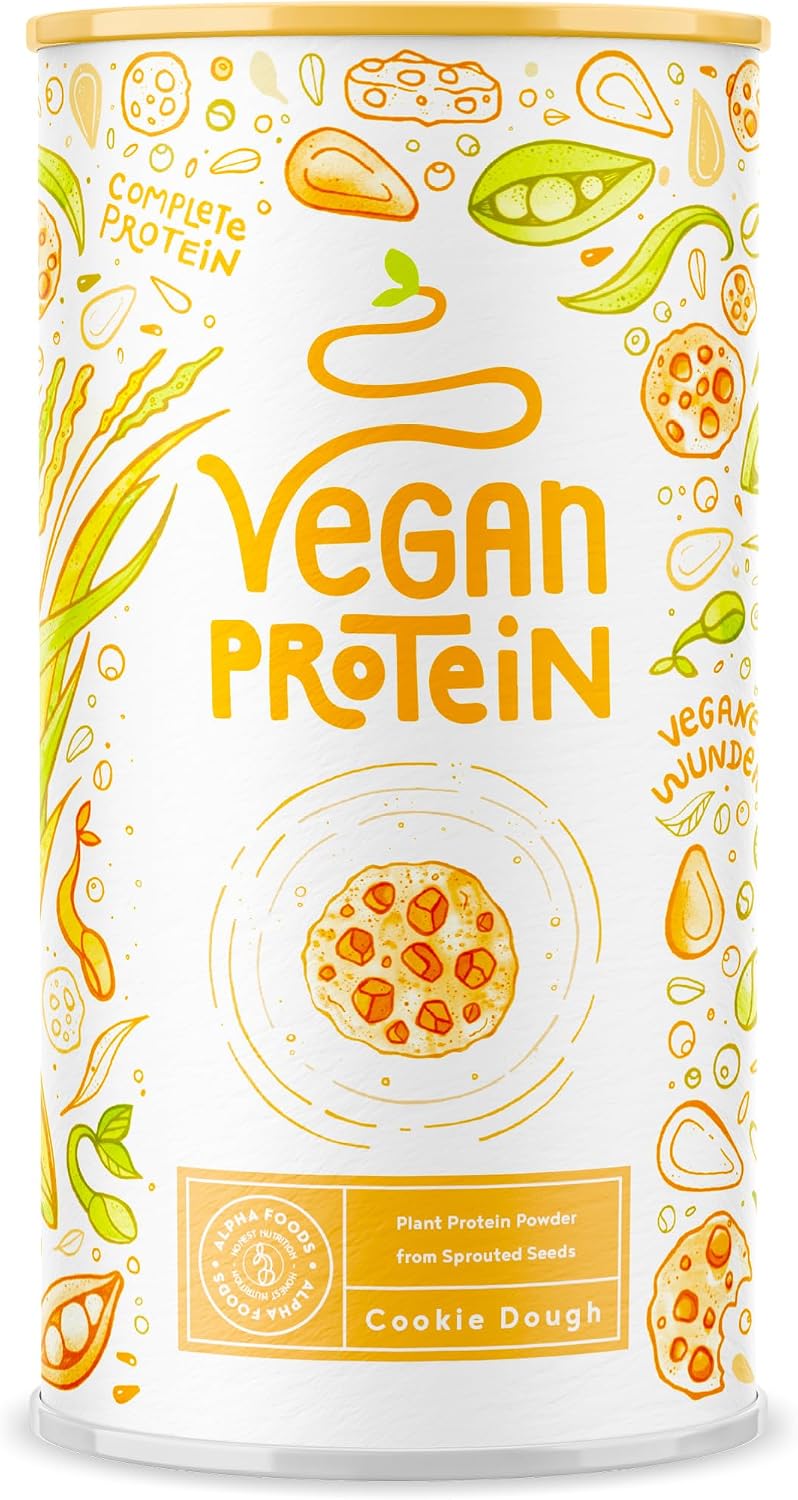 Vegan Protein Powder | Cookie Dough | 600g Plant Based Nutrition Shake | Low Calorie Pea Protein | 21g Protein per Serving | Contains 18 Amino Acids | Alpha Foods