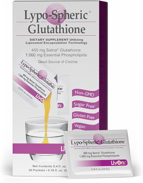 LivOn Laboratories Lypo-Spheric Glutathione - 30 Packets 450 mg Glutathione Per Packet Liposome Encapsulated for Maximum Bioavailability Professionally Formulated 100% Non-GMO