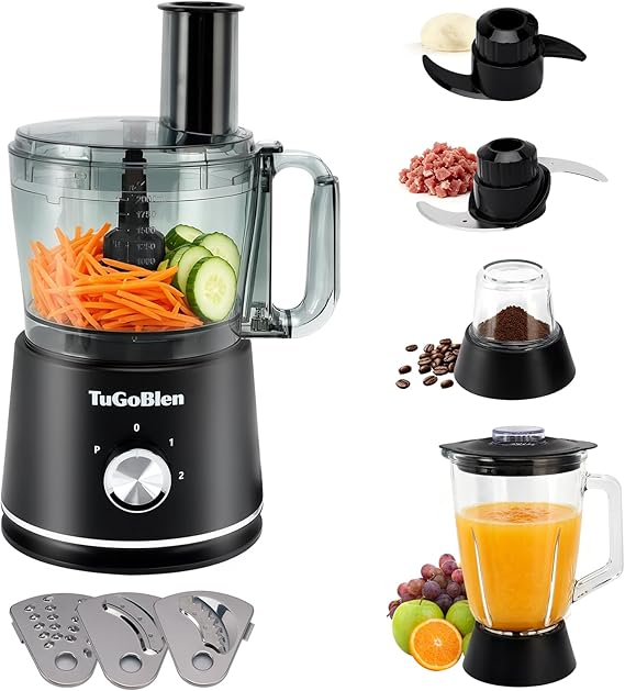 10 Cup Food Processor, Glass Blender and Grinder,5 Food Blades
