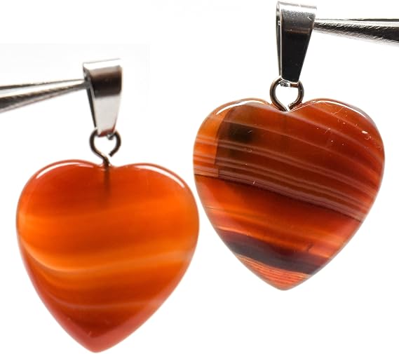 2PCS Orange Carnelian Agate Heart Shaped Pendants w/Silver Plated Eyelet Polished Natural Gemstone Crystal Mineral Decorative Specimen Beads - China