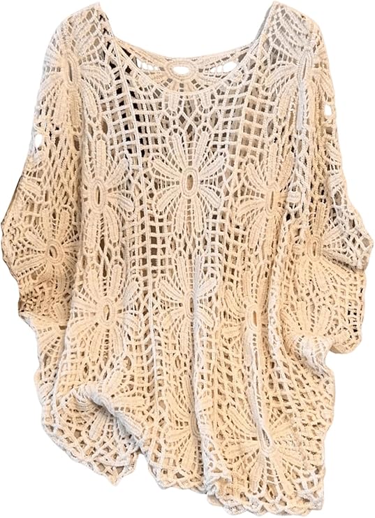 MakeMeChic Women's Plus Size Crochet Tops Boho Beach Cover Ups | Summer, Vacation, Crochet Sweater, Swimsuit Coverups