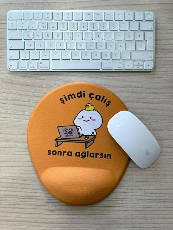 Şimdi Çalış Sonra Ağlarsın Baskılı Bilek Destekli OVAL Mouse Pad (turuncu)