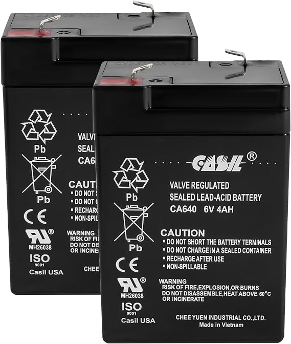 Casil 6V 4Ah Rechargeable AGM Battery, Sealed Lead Acid Replacement for Fire Alarm & Burglar Alarm Systems (2-Pack)