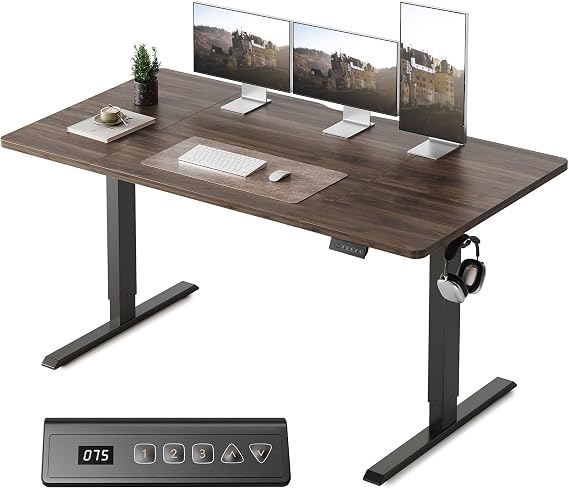 FEZIBO Electric Height Adjustable Standing Desk, Width 63 in 160 cm, Office Work Table, Standing Desk, Height Memory Function, Auto Raise/Lower, Silent, Storage Hook, Collision Detection, Desk, Work