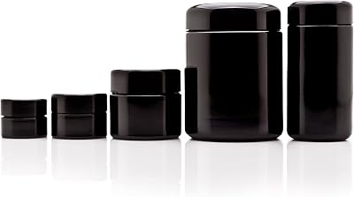 Infinity Jars Screw top jar Ultraviolet Airtight Smell Proof, Refillable Container for Long term storage Coffee, Spices, Tea, Dried Goods Jar For Kitchen Pack 5 ml-250 ml, Black Glass jar