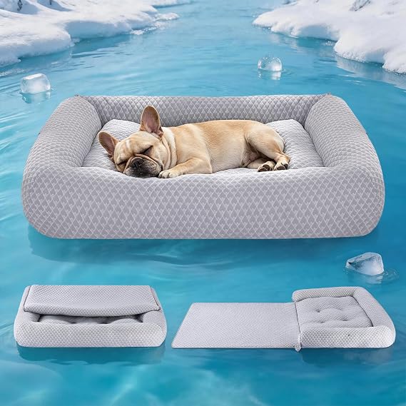 3-in-1 Cooling Dog Bed Medium, 31x24, Arc-Chill Tech, Non-Slip | Dog crate pad, Q-Max>0.5, fully machine washable, grey summer cooling mat