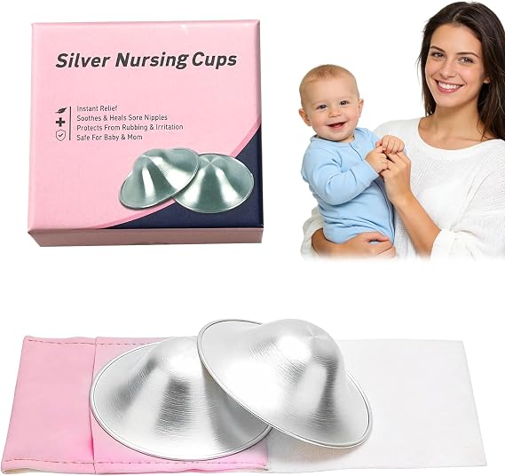 2PCS Silverette Nursing Cups,Silver Nursing Cups,Silver Nipple Shields for Breastfeeding,Protect and Soothe,Silver Cups Breastfeeding Newborns(Regular)