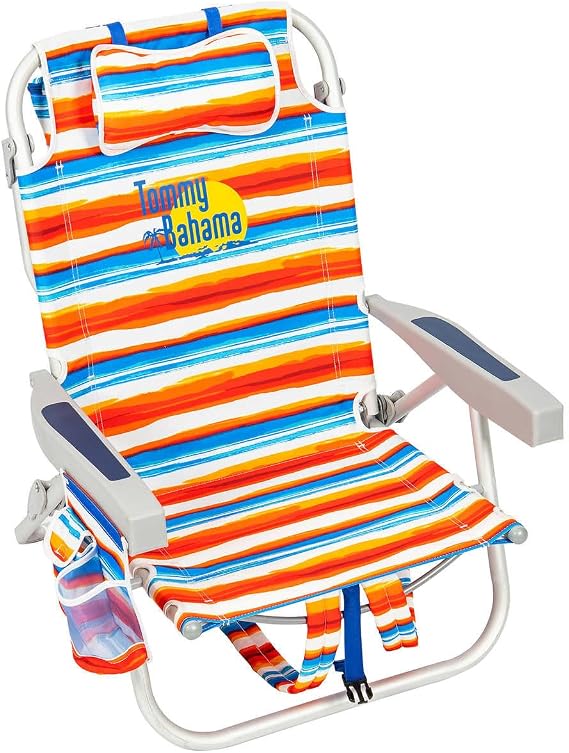 Tommy Bahama 2 Pack Backpack Beach Chair 5 Position Chair, Including Lay Flat (Orange Stripes)
