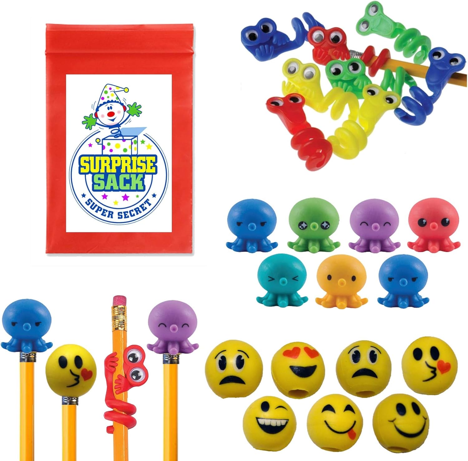 Emoji, Octo Squishies, Wiggle Eye Pencil Topper Pack 36 Pc with 1