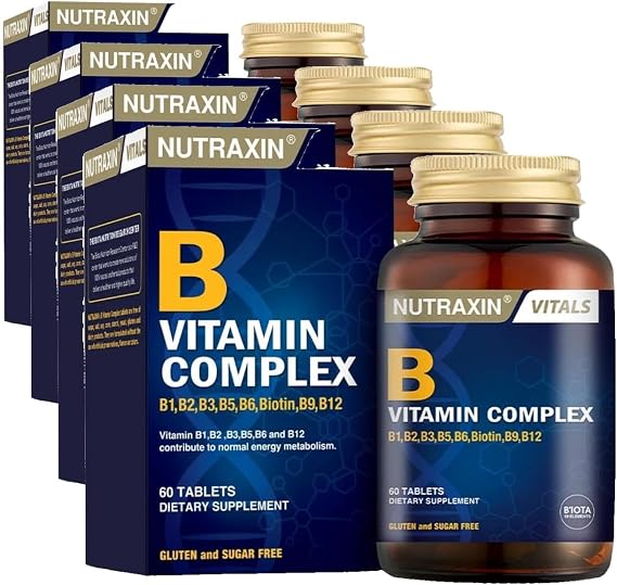Nutraxin B Vitamin Complex – 10 Farklı B Vitamini İçerikli Takviye – 60 Tablet (4 paketi)