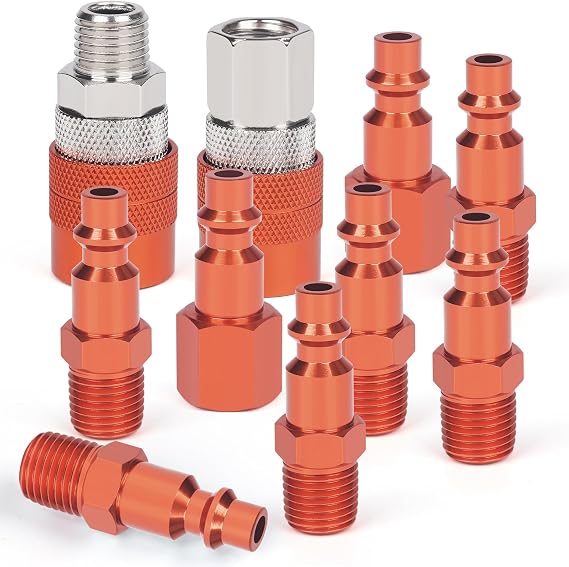 1/4 Quick Connect Fittings Industrial Air Coupling 1/4" Basic Flow Quick Connect Air Coupler Brass Air Compressor Accessories Fitting Hose Quick Connect Fitting 10Pieces