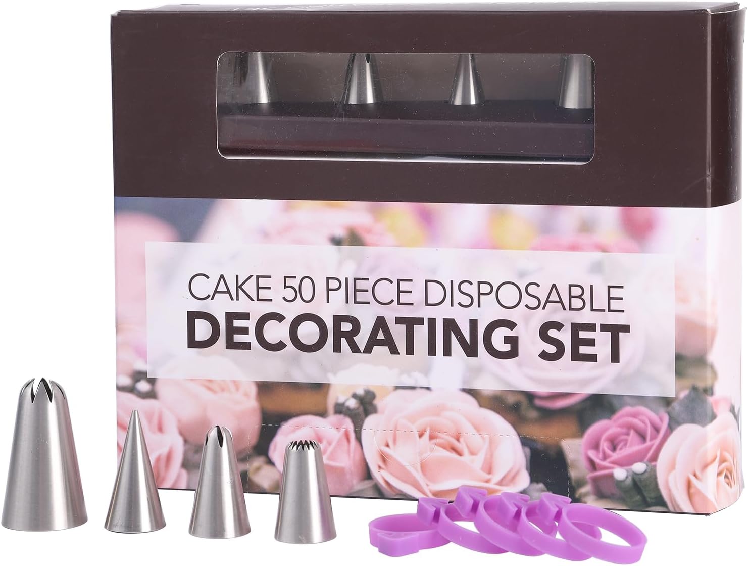 Disposable Pastry Piping Bags and tips set, 50pcs cake decorating bags with 4 Frosting Tips5 Bag Ties2 Clips, Thickened Anti Burst icing piping bags kit, tipless piping bags for royal icing cupcake