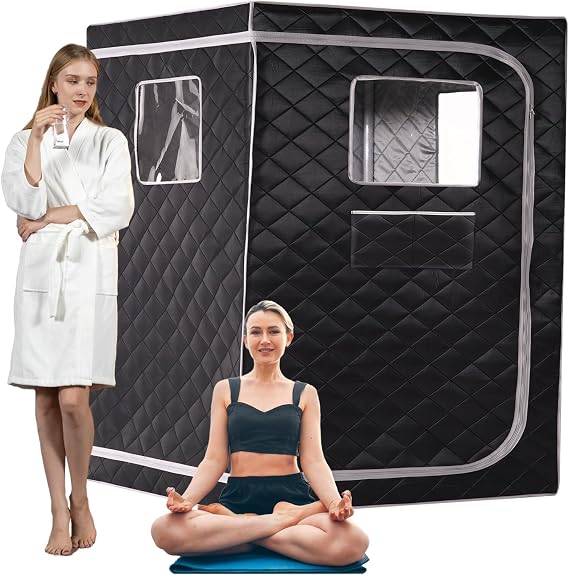 Smartmak Full Size 2 Person Portable Steam Sauna Box with Red Light Therapy