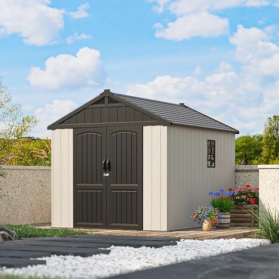 Patiowell 8x10 FT Resin Outdoor Storage Shed with Floor, Beige