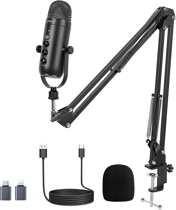 zealsound Podcast Microphone with Arm, Studio USB Mic with Noise Reduction
