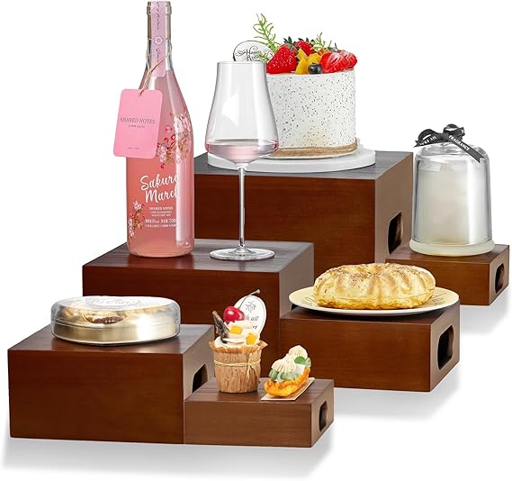 PTSTING 6 Pcs Buffet Risers,Wooden Food Display Stand for Party
