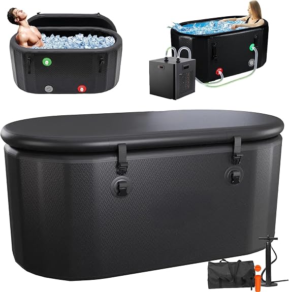 Oval Ice Bath Tub, Portable Cold Plunge Tub with Inflatable Pump and Insulated Lid, Heavy-Duty Ice Bath Tub for Athletes, Home Gym, Outdoor Recovery Use(132 * 70 * 62cm)