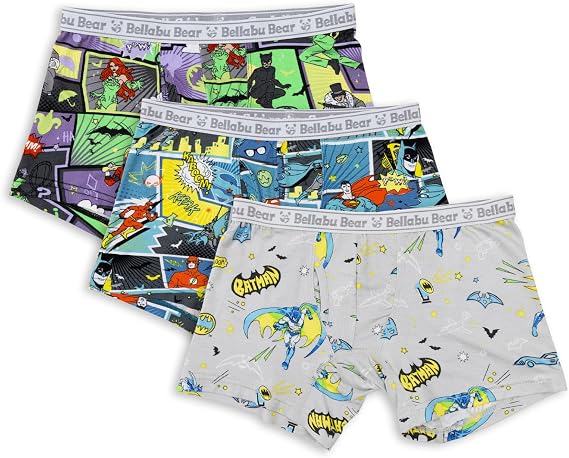 Bellabu Bear Batman Soft Rayon from Bamboo Boy's Boxer Brief 3-Pack, Tagless and Breathable