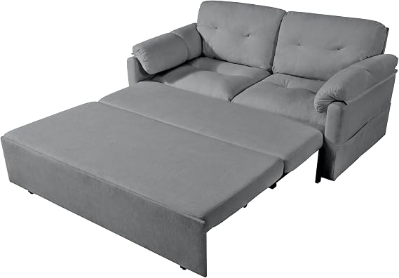 Convertible Pull Out Sofa Bed Queen Size, 3-in-1 Convertible Sleeper Couch with Side Storage,Multi-Functional Chenille Loveseat Sofa for Living Room,Bedroom,Apartment,Office (Grey)