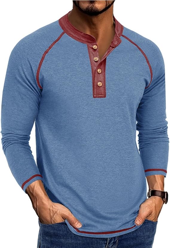 Mens Long Sleeve Henley Shirts Casual Button T-Shirt Classic Cotton Lightweight Tees Stylish Pullover Tops