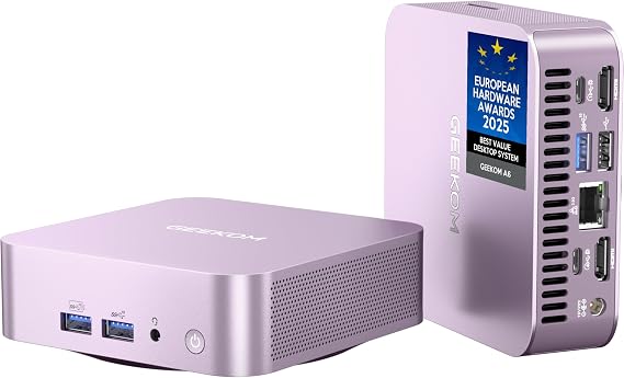 GEEKOM A6 Aurora Edition Mini PC with AMD Ryzen 7 6800H, 32GB DDR5 RAM(Upgradable, Not LPDDR) 1TB PCIe 4.0 NVMe SSD, Compact Aluminium Design Desktop Computer, USB4/8K/Wi-Fi 6E/SD Slot