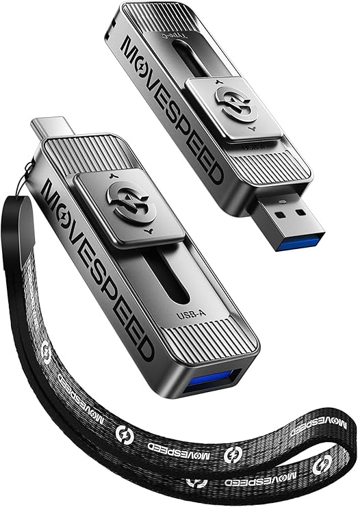 MOVE SPEED 128GB ソリッドステートドライブ デュアルポート&プッシュプルデザイン — 560MB/秒の読み取り速度、Type C + USB 3.2ドライブ ポータブルSSD iPhone 15/16/Android/Mac用