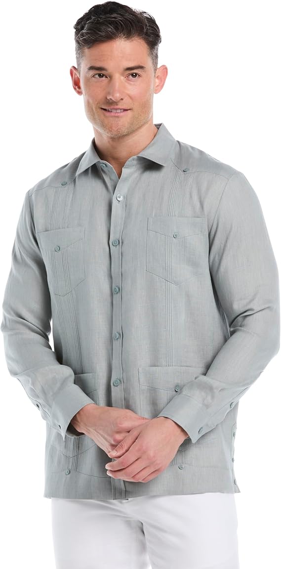 Cubavera Men's 100% Linen Four-Pocket Long Sleeve Guayabera Shirt, Pintuck Detail, Relaxed Fit (Available in Big & Tall)