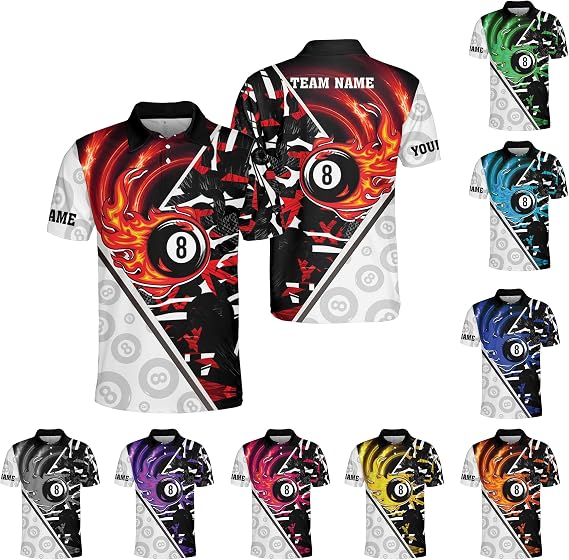 Custom Billiard Polo Shirts for Men Women Personalized Name Team 8 Ball Shirt Billiards Apparel Pool 3D Tshirts Gifts Players