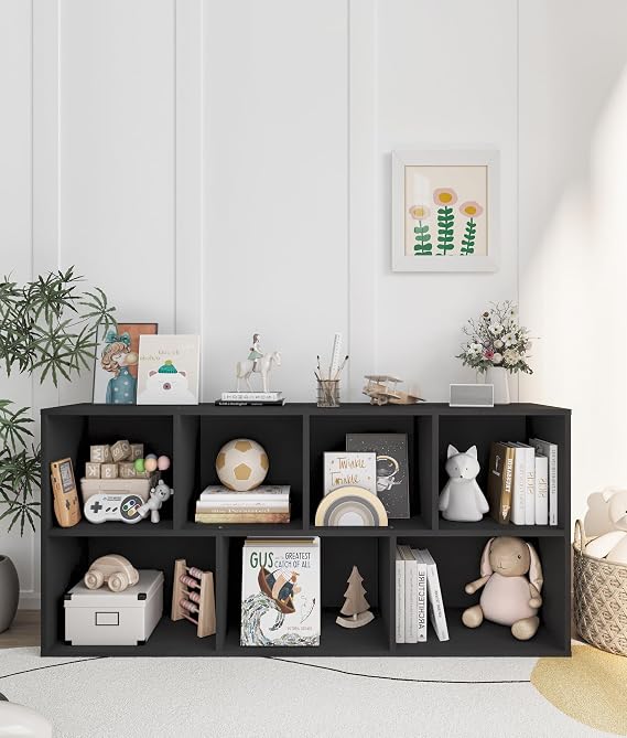 Kids Toy Organizer, 7-Cube Montessori Toy Storage Kids Cubby Storage Organizer for Classroom Playroom Bedroom, Black