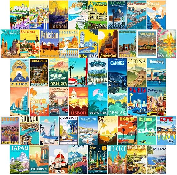 World Travel Postcards 50 Pcs Travel Landscape Postcards Vintage Paper Post Cards from Famous Landmarks and Sites Around the World for Wall Decor Scrapbooking Greetings (4 x 6 inch)