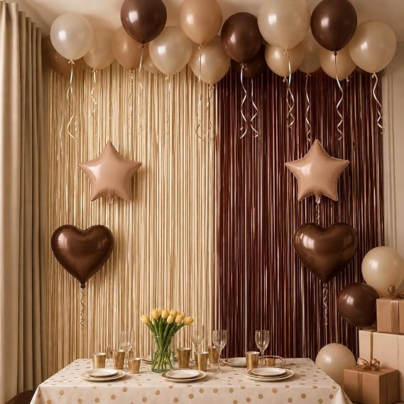 52 Pcs Espresso Martini Party Decor Brown and Champagne Fringe Curtains and Balloons Set a Tiny Bit Older Birthday Party Decorations Backdrop Foil Balloons Latex Balloon Set Supplies