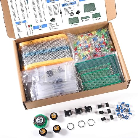 1900pcs Electronic Component Kit Assortment, LED Diodes, Resistors Kit, Electrolytic Capacitors, Transistors, Ceramic Capacitors, DC Jacks, PCB, Speaker Components for Electronic DIY Project
