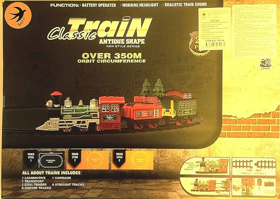 Klasik Tren Seti, Antik Şekil, Pilli, Çalışan Far, Gerçekçi Tren Sesi, 350M Yörünge, 20 Parça