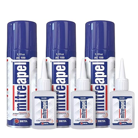 MITREAPEL CA Glue with Activator(3x0.80oz-3x3.30 floz) Instant Bond Professional Cyanoacrylate Adhesive and Super Glue Accelerator for Woodworking,Ceramic,3D Printing,Glass, DIY&Craft, Plastic,Repair