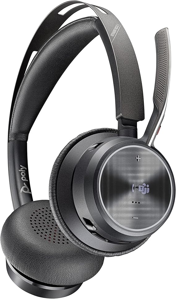 Poly - Voyager Focus 2 UC USB-A Headset (Plantronics) - Bluetooth Dual-Ear (Stereo) Headset with Boom Mic - USB-A PC/Mac Compatible - Active Noise Canceling - Works with Teams (Certified), Zoom & more