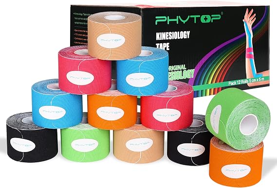 K Tape 12 Roll Pack Athletic Tape - Waterproof Precut Kinesiology Tape (10" Strips) for Knees Shoulders Ankles Elbows, Latex Free Breathable kinesiotape for Sports & Recovery (Mixed Colors)