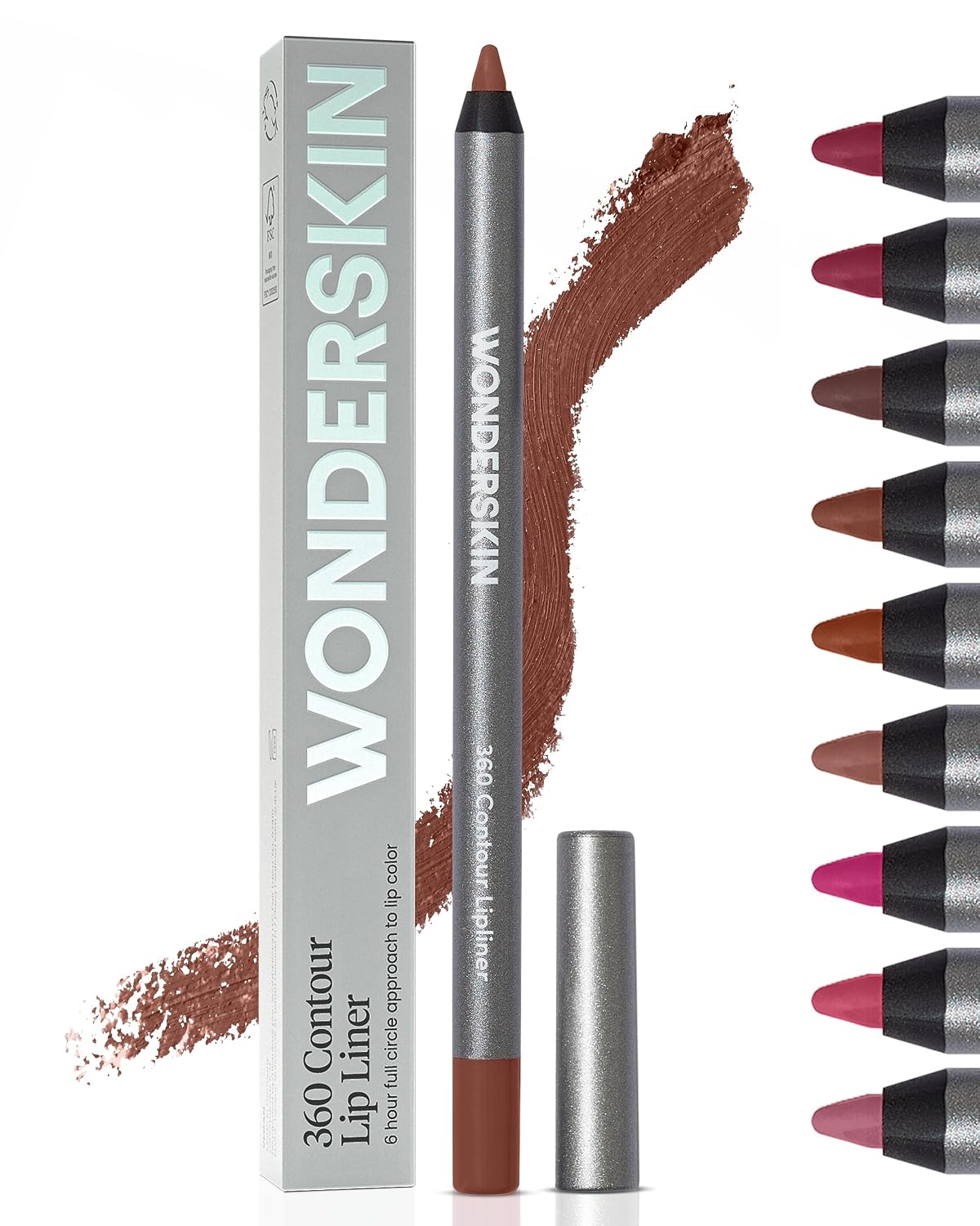 Wonderskin Lipliner-Stift – 360 Lippenkonturen Lip Liner Langlebig Spitzbar Wasserfest und Übertragungssicher Brauner Lipliner (Walnut)