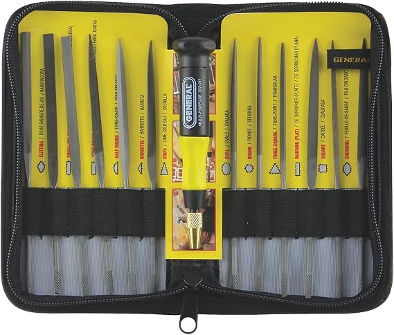 General Tools 707475 Swiss Pattern Needle File Set, 12-Piece, Black, Set of 12 and Handle