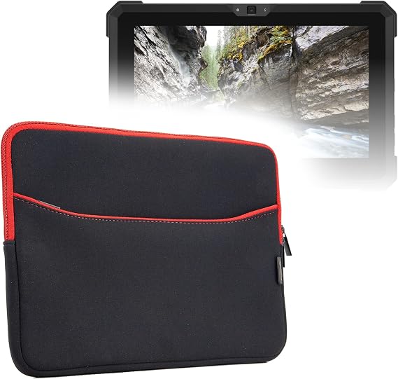 BoxWave Case Compatible with Dell Latitude 7212 Rugged Extreme Tablet - SoftSuit with Pocket, Soft Pouch Neoprene Cover Sleeve Zipper Pocket - Jet Black with Red Trim